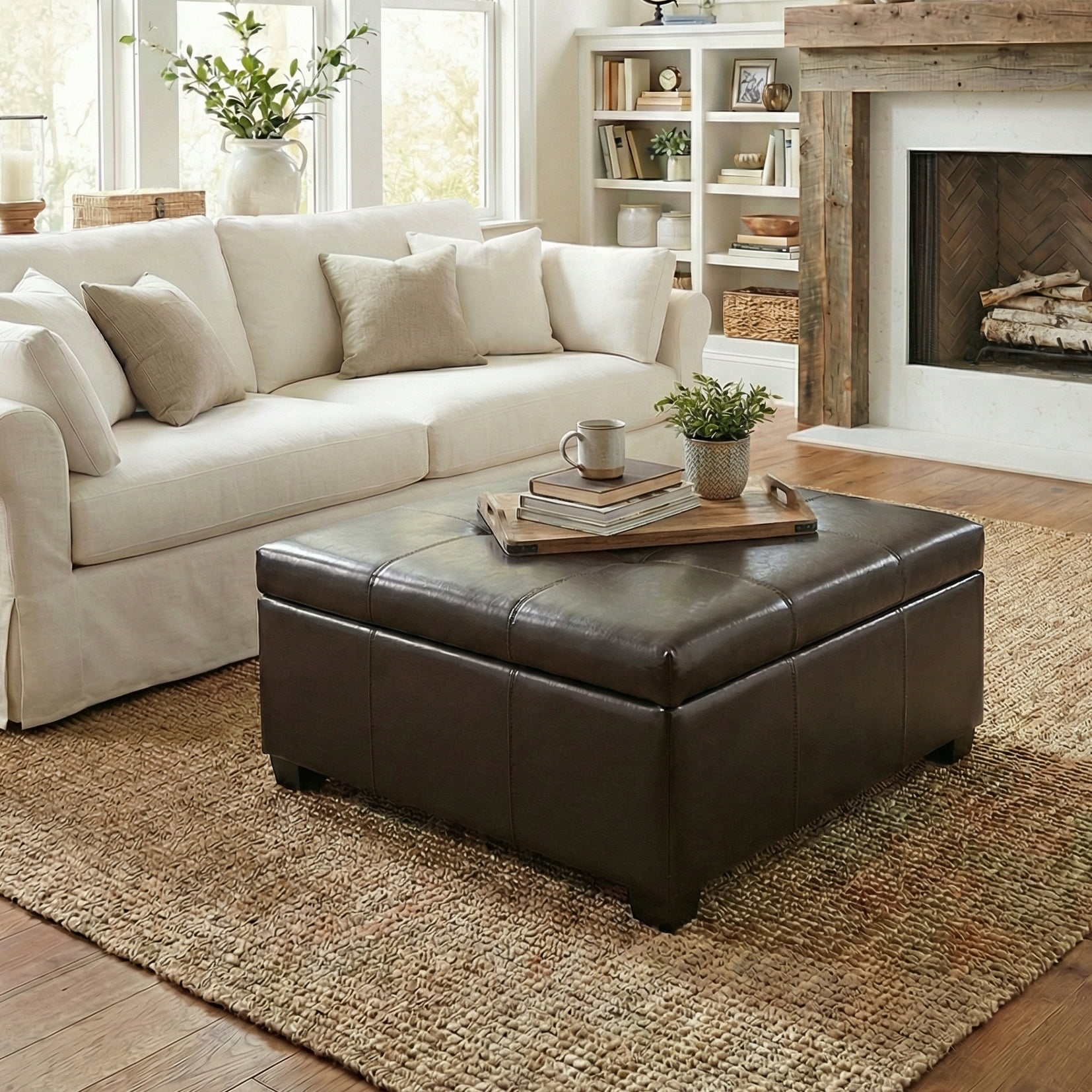Noble House 34.25'' Large Square Ottoman Coffee Table,Chocolate