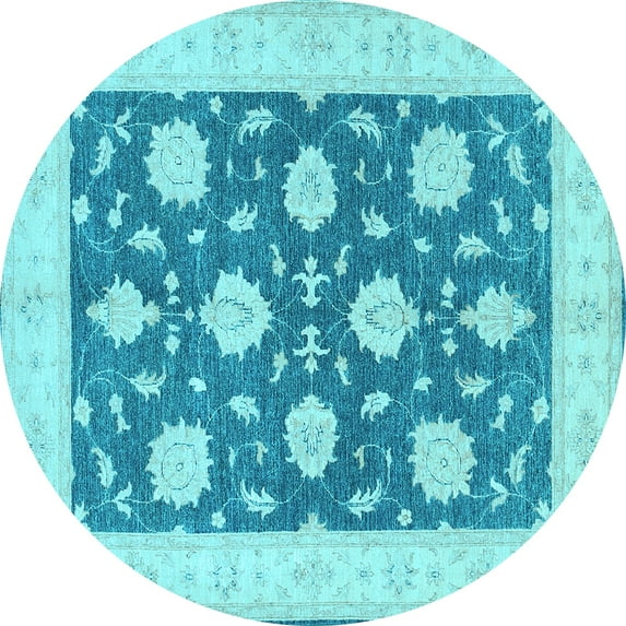 Ahgly Company Machine Washable Indoor Round Oriental Light Blue Traditional Area Rugs, 6' Round