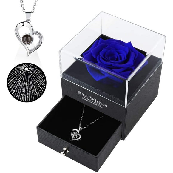 GHSDFBB Valentines Day Gifts for Her,Real Rose Eternal Preserved Rose with Love You Necklace,Romantic Enchanted Flowers Gift for Birthday Valentines Day Mothers day Gifts
