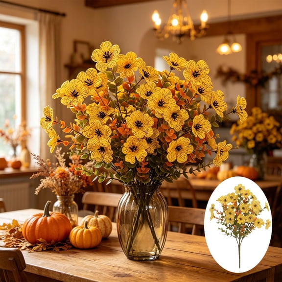 Dongrere 2 Pcs Fall Artificial Wildflower Bundles, Fake Flower Stems, Autumn Floral Bouquets for Home Porch Thanksgiving Vase Decor, B