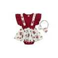 thumbnail image 1 of Qmyliery Infant Girl Sweet Summer Romper, Ruffled Fly Sleeve Floral Bodysuit+Headband, 1 of 8