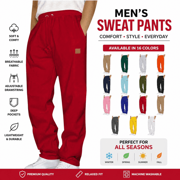 Mens Fashion Joggers Sports Pants - Behind Pocket Pants Sweatpants Trousers Mens Long Pants Red S