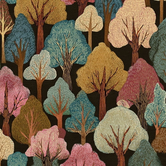 Garden Peel and Stick Wallpaper 17.7in x 9.8ft Colorful Hand Drawn Tree Soft Pastel Hues Detailed Contact Paper Vinyl Waterproof Self Adhesive Wall Paper for Bedroom Shelf Cabinet Renter Friendly