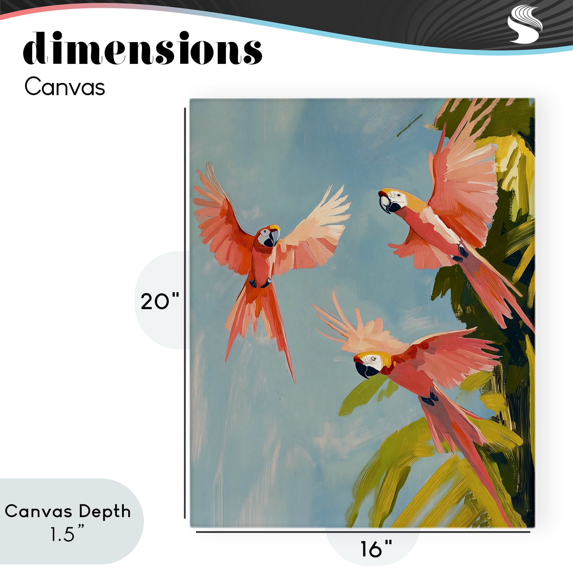 Stupell Industries Botanical Parrots in Flight Canvas Wall Art, design by The Prints Vibe