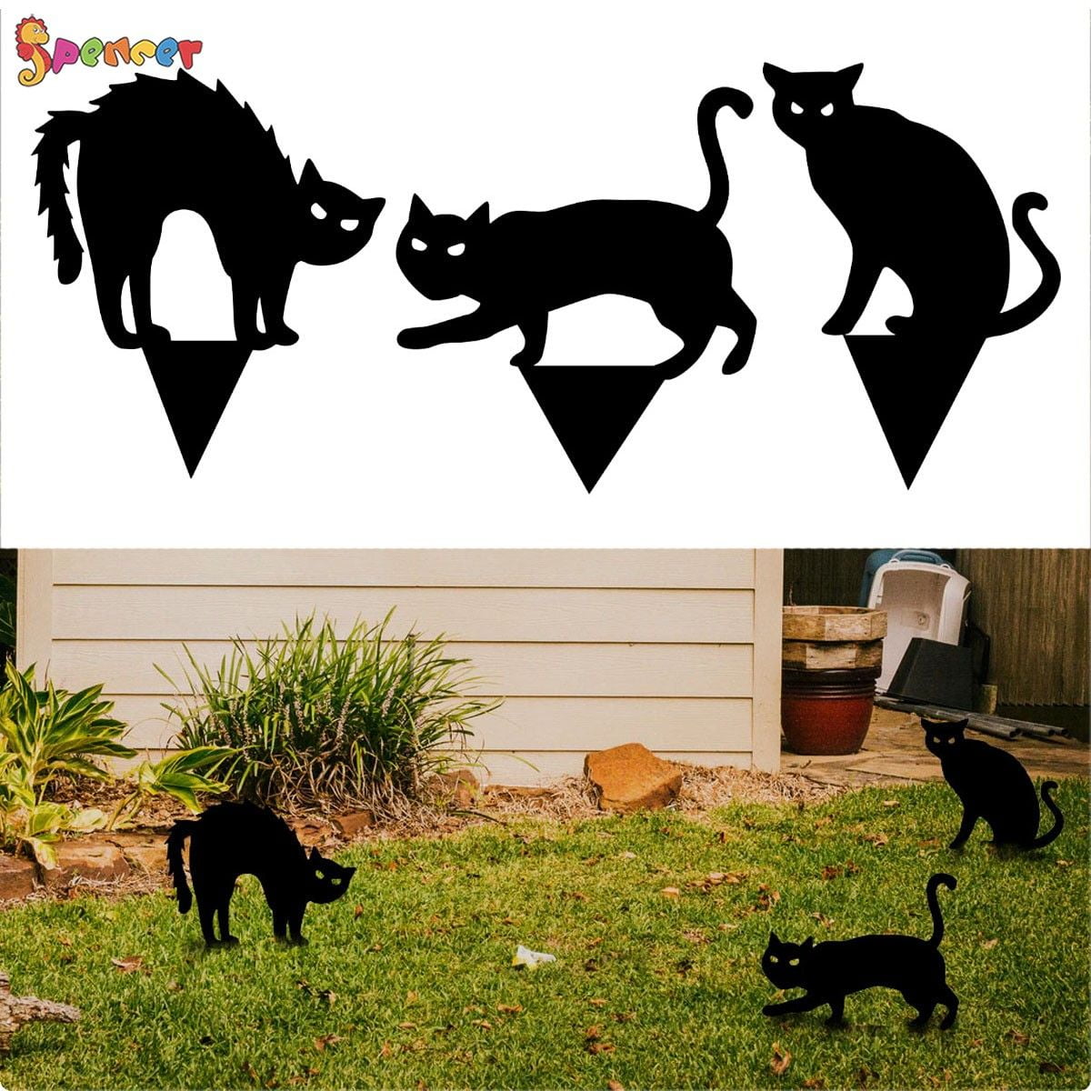 Black Metal Cat Kitty Silhouette Stakes Decor Shadow Cutouts For Garden Yard Set 