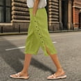 thumbnail image 2 of GEWSEY Womens Casual Capri Pants Elastic Waist Solid Color 3/4 Wide Leg Summer Trousers with Pockets (Green, XXL), 2 of 5