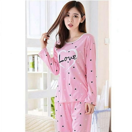 

Poseca Women s Winter 2pcs Pajama Sets Long Sleeve Lovely Printed Sleepwear Loungewear PJS