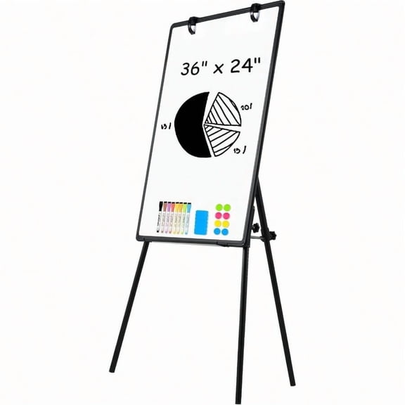 Magnetic Whiteboard Easel 36x24 Height Adjustable Dry Erase Board With Stand Large Aluminium Frame White Board For Teaching Flipchart Standing Writing Board For OfficeHome Black