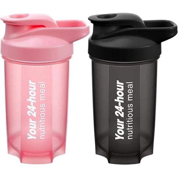 2PCS 17oz Shaker Protein Shakes with with Metal Stirring Ball Sports Gym Supplement Protein Shake Bottle Black Pink