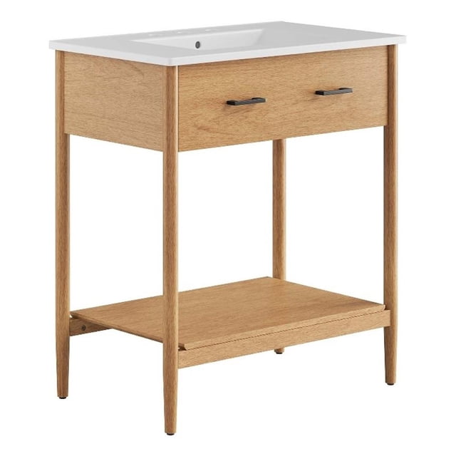 Pemberly Row Contemporary 30" Bathroom Vanity in Natural White