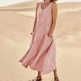 thumbnail image 3 of Frostluinai Womens Summer Dresses 2024! Plus Size Sun Dresses V Neck Casual Solid Sleeveless Maxi Dres Cotton Linen Long Dress Holiday Sundress w/ Pockets, 3 of 8