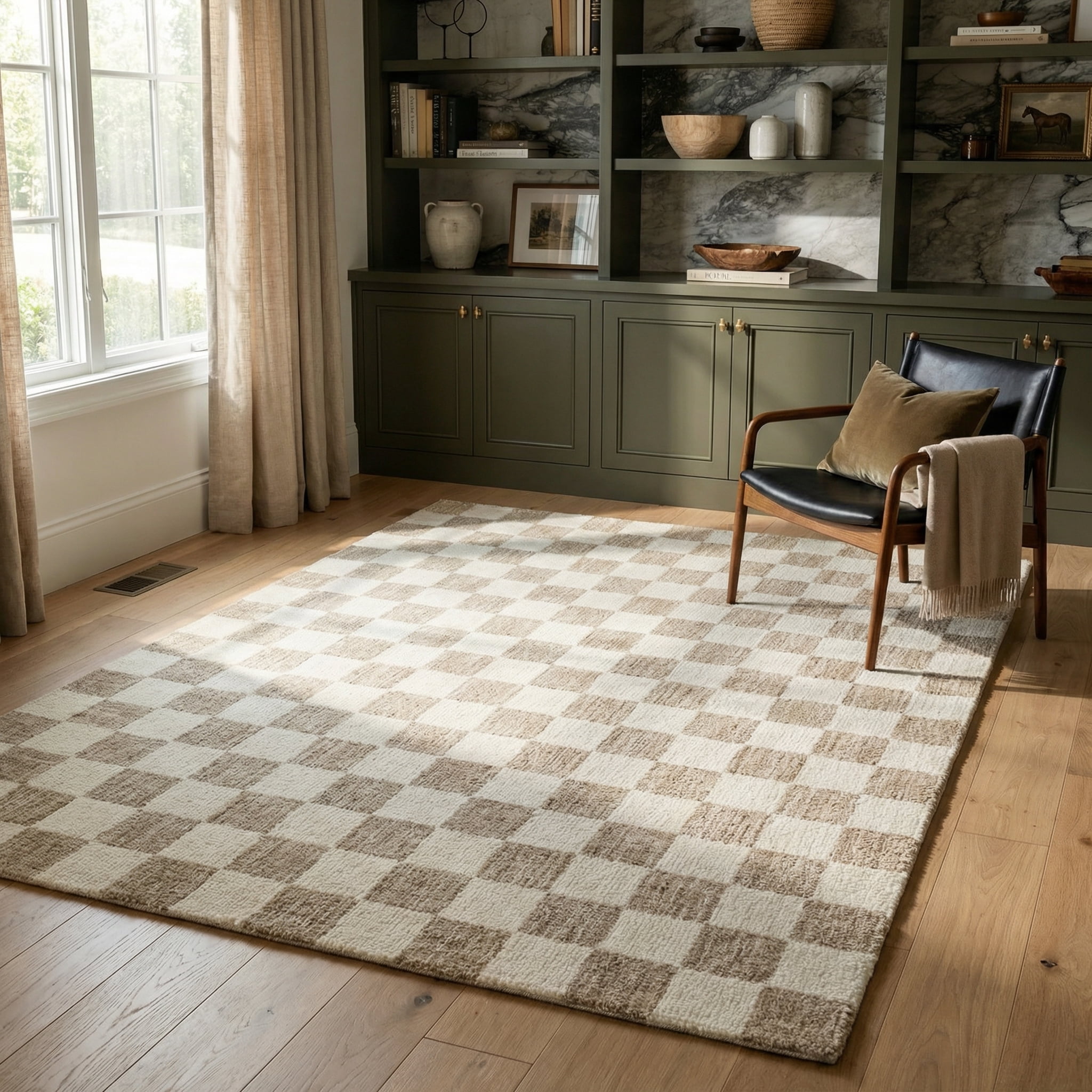 Rug Branch Maya Checkered Modern Beige Brown Indoor Hand-Tufted Area Rug