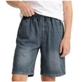 thumbnail image 2 of ATOGUTA Jean Shorts For Teens Size 5T-15 Elastic High Waist Baggy Denim Shorts Summer Preppy Wide Leg Bermudas with Pockets Dark Blue, 2 of 7