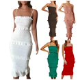 thumbnail image 1 of Dresses Plus Size Ladies Solid Color Elastic Splicing Fashion Pleated Slim Strappy Dress Plus Size Dress White S, 1 of 5