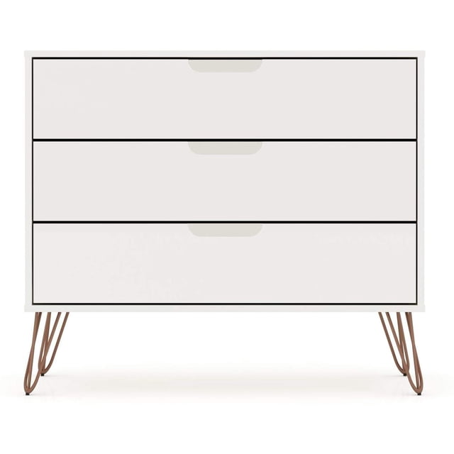 Manhattan Comfort Rockefeller Commode de Rangement Moderne Mi-Siècle à 3 Tiroirs, Blanc