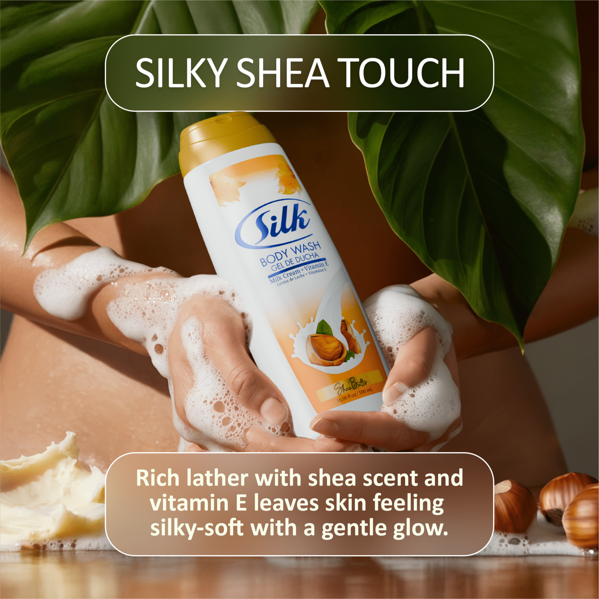 Silk Shea Butter Organic Body Wash Women and Men, Moisturizing Shower Gel for All Skin Types 16.9 fl oz