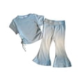thumbnail image 6 of JUMEYU Spring Toddler Girl Clothes Toddler Girl Clothes Short Sleeve Cartoon & Graphic Top + Flared Leg Pants 3T 4T (Light Blue,3-4 Years), 6 of 7