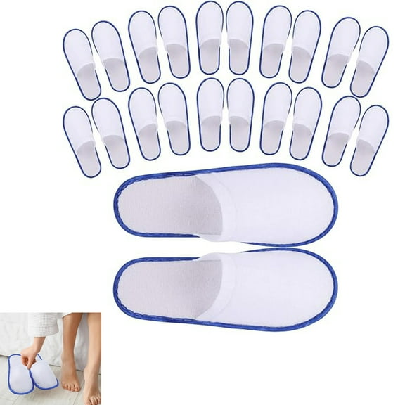 Tutuviw 12 Pairs Cotton Slippers, Portable Fluffy Super Comfort Closed Toe Spa Slippers, Washable One-time Non-Slip Thick Home Slippers for Family Spa Guests Hotels Travel, 11"x4", Blue