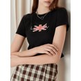 thumbnail image 5 of Yunliwuli Women's Crop Tops Slim Fit Round Neck Short Sleeve Letter Print Short T-Shirt Graphic Tops for Summer, 5 of 10