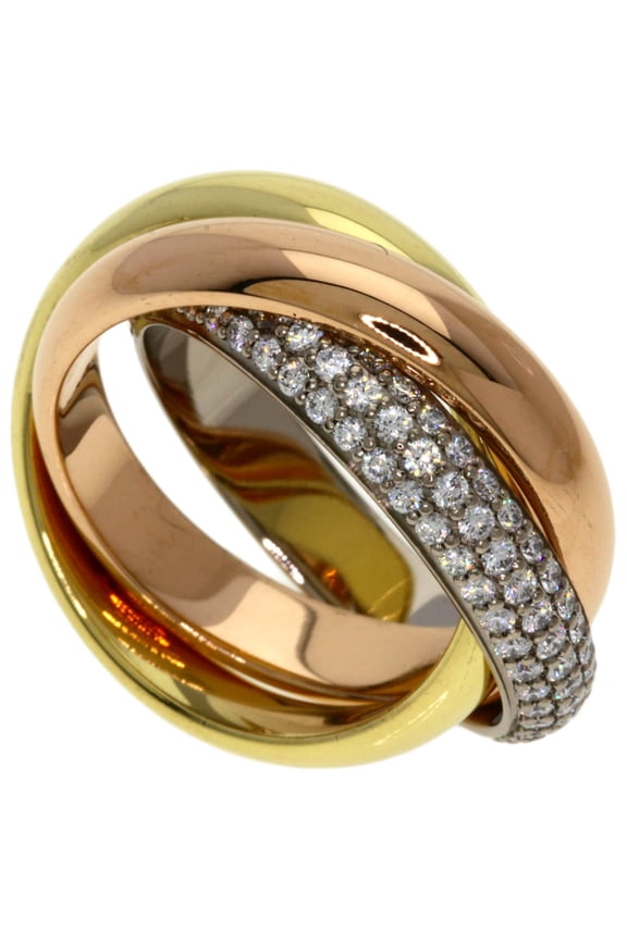 Pre-Owned Cartier Trinity Diamond Ring #48, 18K Yellow Gold/18K White Pink Gold, Women's