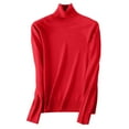 thumbnail image 3 of Women's Turtleneck Sweater Long Sleeve Casual Fall Winter Knit Pullover Sweater Top Red S, 3 of 3