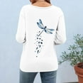 thumbnail image 6 of Plus Size 3/4 Sleeve Tops for Women Dragonfly Printed Crew Neck Fall Spring Summer Base Tee Shirt Tshirts S-5X (XL, White 01), 6 of 6