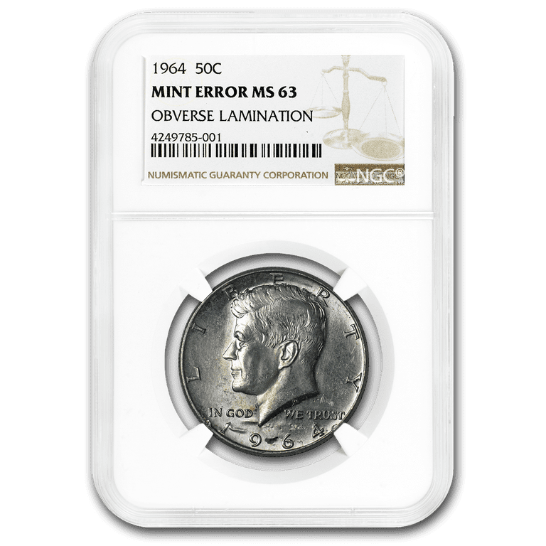 1964 Kennedy Half Dollar MS-63 NGC (Obverse Lamination Error