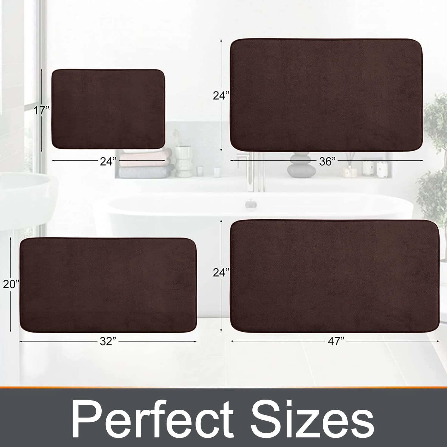 Buganda Memory Foam Bathroom Rugs, Absorbent Non-Slip Bath Mat for Bathroom, Soft Washable Bath Rug, 20"×32", Brown
