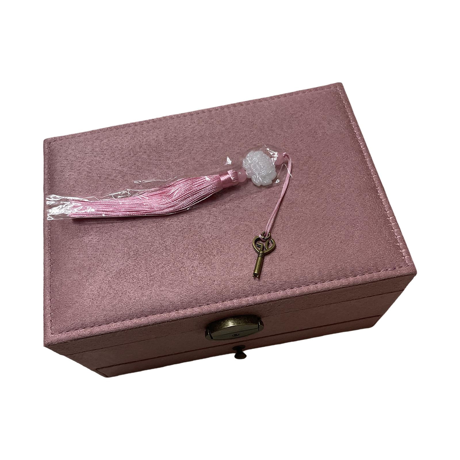 FVDPWYE Jewelry Box Storage Case Gift Earrings Holder Suede with Tassel Lock Organizer Pink