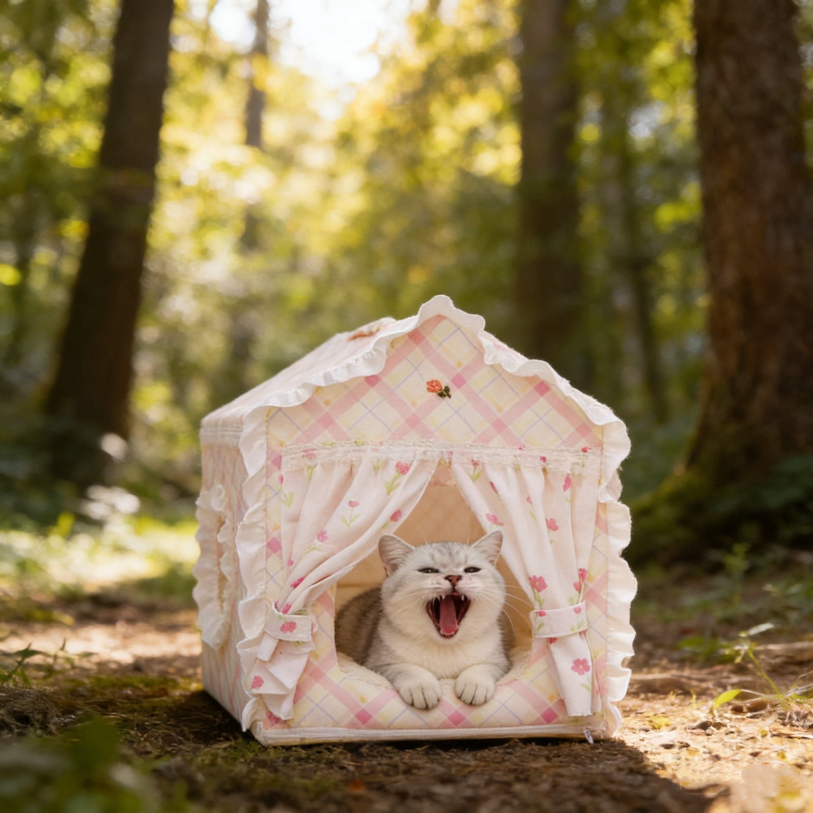 Indoor Dog House with Frame, Cute Dog Tent Bed with Cover Cave, Breathable, Washable, and Foldable House, Suitable for Puppy and Cats Pink