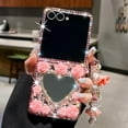 thumbnail image 3 of for Samsung Galaxy Z Flip 7 Bling Case Diamond Flower 3D Sparkle Glitter Crystal Rhinestone Pearl Cute Love-Heart Mirror Wrist Bracelet Lanyard Cover for Girls Women for Galaxy Z Flip 7,Pink, 3 of 9