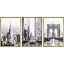 PixonSign Framed Canvas Print Wall Art Set Black & White NYC New York Cityscape Urban Architecture Photography Realism Scenic Landscape Decorative Colorful Multicolor for Bedroom - 16"x24"x3 Natural