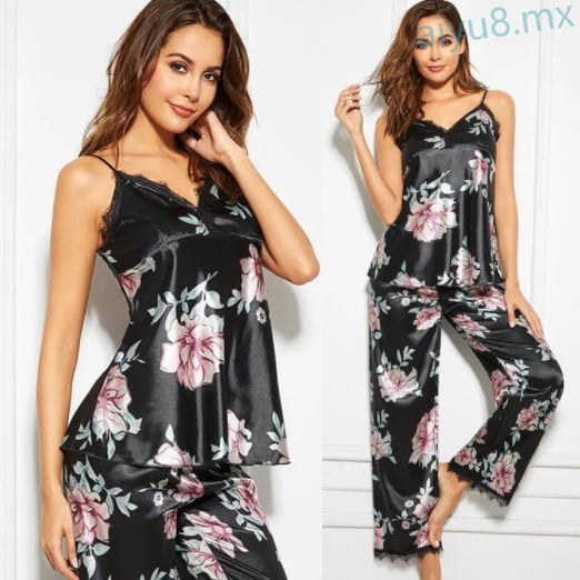 Conjunto De Pijama De Seda Para mujer/satín con estampado Floral/pijamas Para Dormirpangjing
