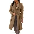 thumbnail image 2 of Tagold Fall and Winter Fashion Long Trench Coat, Fall Clothes for Women 2022, Womens Lapel Woolen Cloth Coat Trench Jacket Long Overcoat Outerwear Womens Fall Fashion Cardigan, Khaki, XXL, 2 of 7