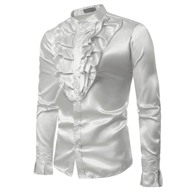 Blusa y camisa de manga larga con cuello alto para hombre, estilo informal, con botones y retazos, de poliéster.