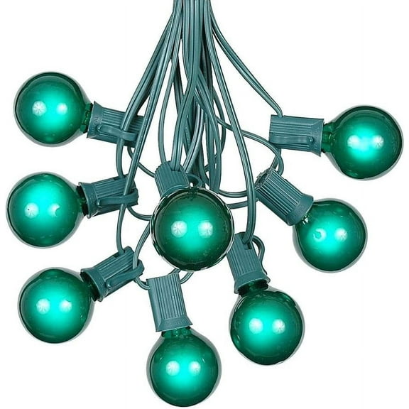 100 Foot G40 Outdoor Patio String Lights with 125 Green Globe Bulbs – Indoor Outdoor String Lights – Market Bistro Café Hanging String Lights – C7/E12 Base - Green Wire