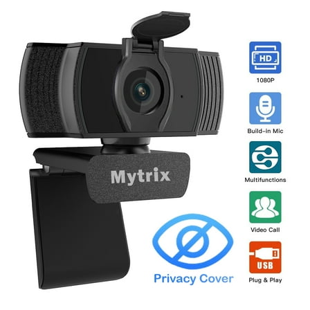 Mytrix Auto Focus Full HD 1080P Webcam With Privacy Cover, Built-in Noise Cancelling Mic, USB Webcam for Windows Mac PC Laptop Desktop Video Calling Conferencing, Skype Zoom Facebook YouTube