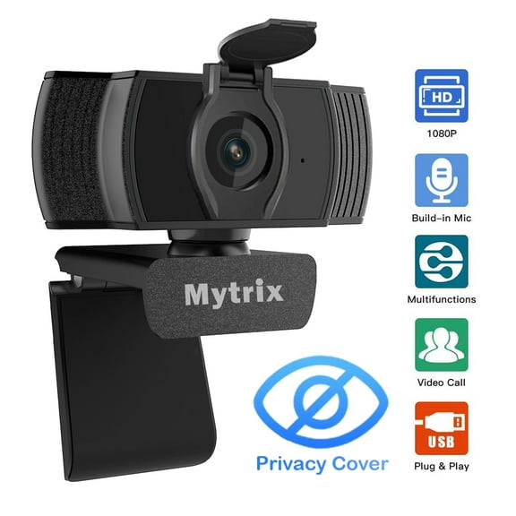 Mytrix Auto Focus Full HD 1080P Webcam With Privacy Cover, Built-in Noise Cancelling Mic, USB Webcam for Windows Mac PC Laptop Desktop Video Calling Conferencing, Skype Zoom Facebook YouTube