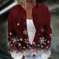 thumbnail image 2 of Cardigans for Women Color Block Snowflake Printed Casual Jacket Button Down Crew Neck Long Sleeve Fall Winter Loose Fit Womens Sweaters YD Wine L, 2 of 5