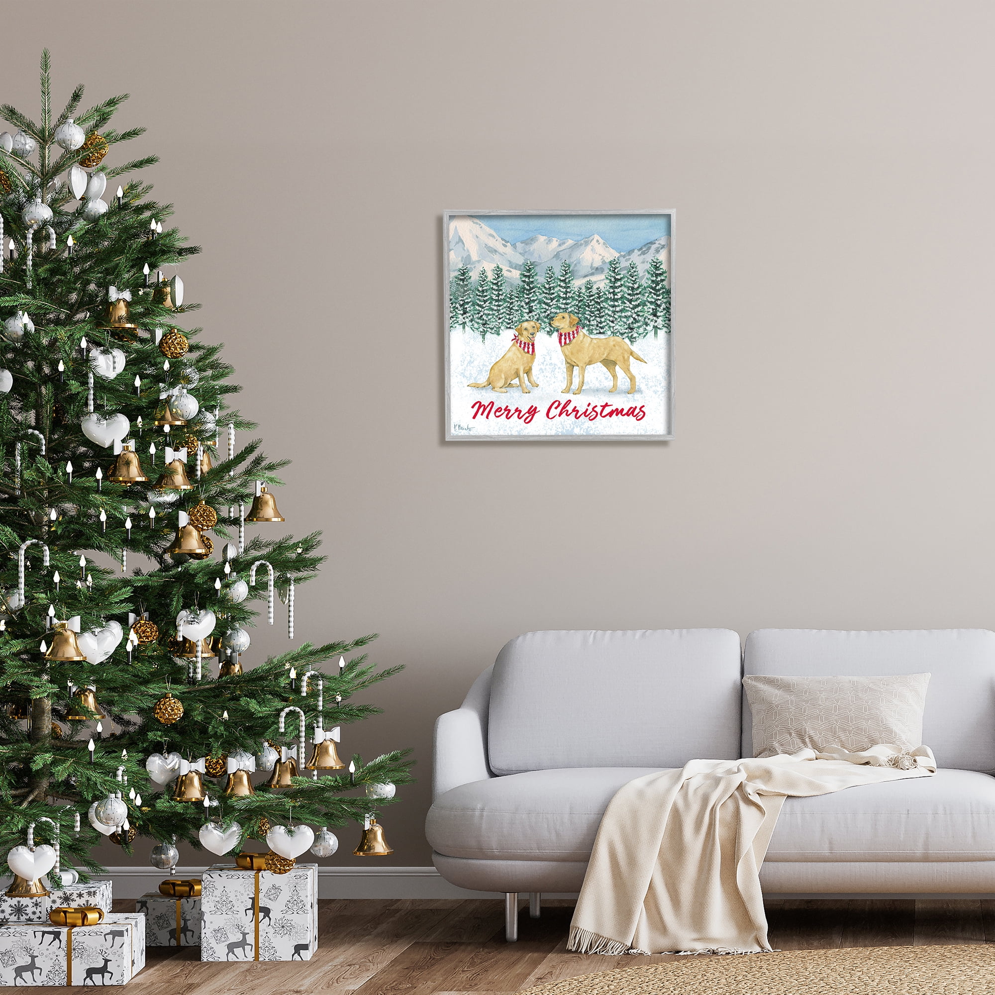 Stupell Industries Merry Christmas Dogs Holiday Painting Gray Framed Art Print Wall Art, 24 x 24
