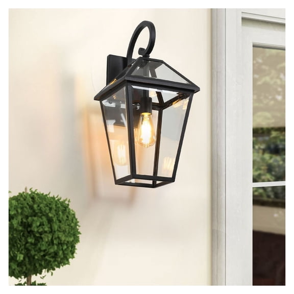 Outdoor Wall Lantern Light – 21" Black Metal Sconce, Porch Light, Patio Garden Lighting (E26 Bulb Required)