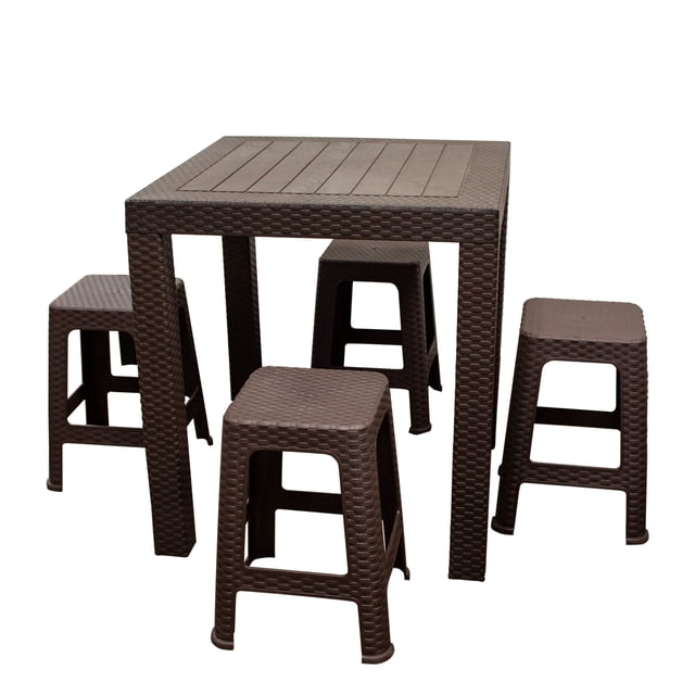Mesa de Jardin BERGMANN Exterior con Bancos para 4 Personas Rattan Chocolate