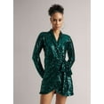 thumbnail image 6 of Zaccai Women's Green Poly Elastane Sequined Wrap Dress, 6 of 6