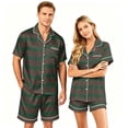 thumbnail image 2 of VV AVEORS Christmas Silk Pajamas For Men And Women Plaid Couples Pajamas Sets Long Short Sleeve Sleepwear Button Down Loungewear Pjs Sets Green S, 2 of 6