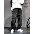 thumbnail image 3 of Reppunk Men's Ripped Distressed Loose Fit Comfortable Straight Fit Jeans Streetwear Menswear Plain Solid Color Denim Pants Trousers  Casual Stylish Casual Stylish, 3 of 7