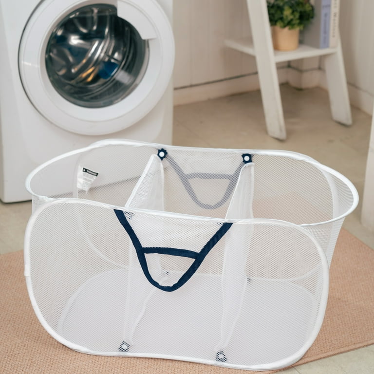 Mainstays White Polyester Mesh Pop-Up Triple Sorter Laundry Basket