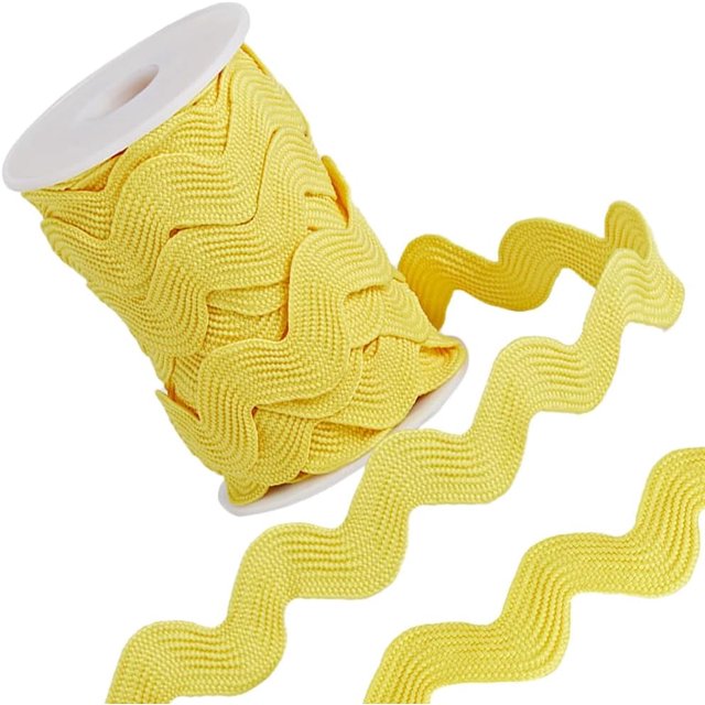 1 Rouleau Ruban de Bordure Rac 5/8 Pouce(15mm) 10 Yards RIC Rack Vague Couture Frange Bordure Tissu Tressé pour Couture Fabrication de Fleurs Robe de Mariage Fête Ruban en Dentelle Artisanat Jaune