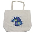 thumbnail image 1 of Saying Shopping Bag, Blue Silhouette of Unicorn Head with Stars and Lettering Text Mythical Cartoon, Eco-Friendly Reusable Bag for Groceries Beach and More, 15.5" X 14.5", Cream, by Ambesonne, 1 of 2