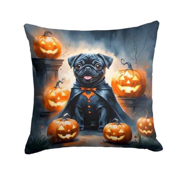 Carolines Treasures DAC8444PW1414 14 x 14 in. Black Pug Puppy Halloween Throw Pillow