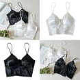 thumbnail image 6 of Lerpwige Women Silky Satin Spaghetti Strap Bralette Deep V-Neck Solid Color Camisole Crop Top Padded Bra Wrapped Chest Underwear, 6 of 20